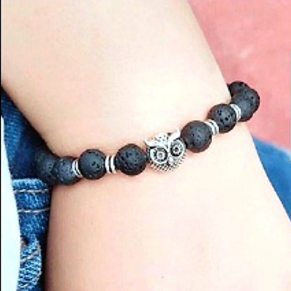 Owl & Lava Beads Stretch Bracelet - Picture 3 of 3